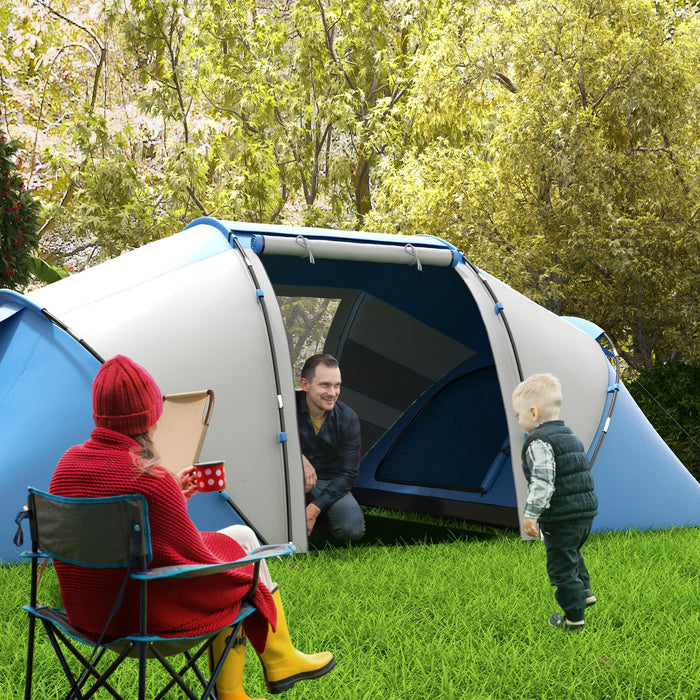 4-6 Man Camping Tent W/ Two Bedroom, Hiking Sun Shelter, UV Protection Tunnel Tent, Blue And White