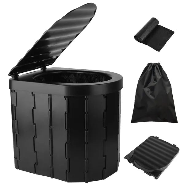 Portable Foldable Toilet with Lid & Carry Bag – Emergency Commode for Camping, Travel & Preparedness (Includes Garbage Bags)