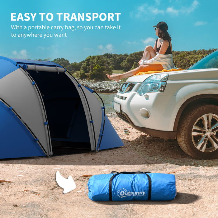 4-6 Man Camping Tent W/ Two Bedroom, Hiking Sun Shelter, UV Protection Tunnel Tent, Blue And White