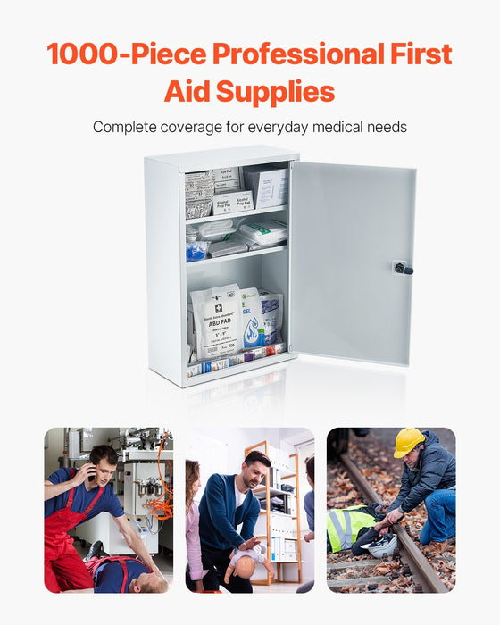1,000-Piece Industrial First Aid Station: 3-Shelf Wall-Mounted Steel Cabinet with OSHA/ANSI Compliance for Business, School & Worksite Safety