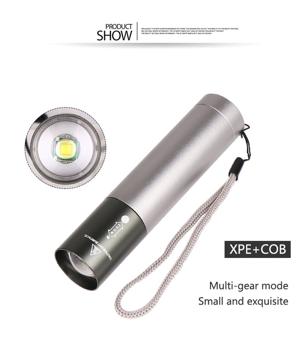 USB Rechargeable T6 LED Flashlight – 3-Mode Adjustable Zoom Tactical Torch for Camping, Emergency & Outdoor Use