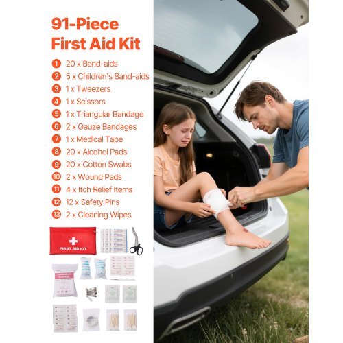 VEVOR 32-Piece Car Emergency Kit with 91-Piece First Aid Kit – All-in-One Roadside Safety Solution