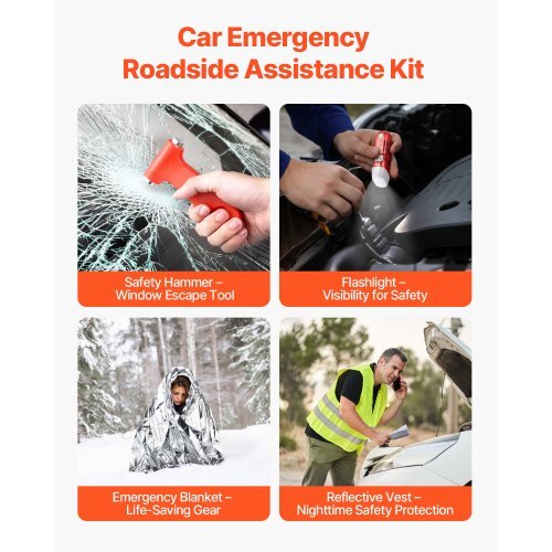 VEVOR 32-Piece Car Emergency Kit with 91-Piece First Aid Kit – All-in-One Roadside Safety Solution