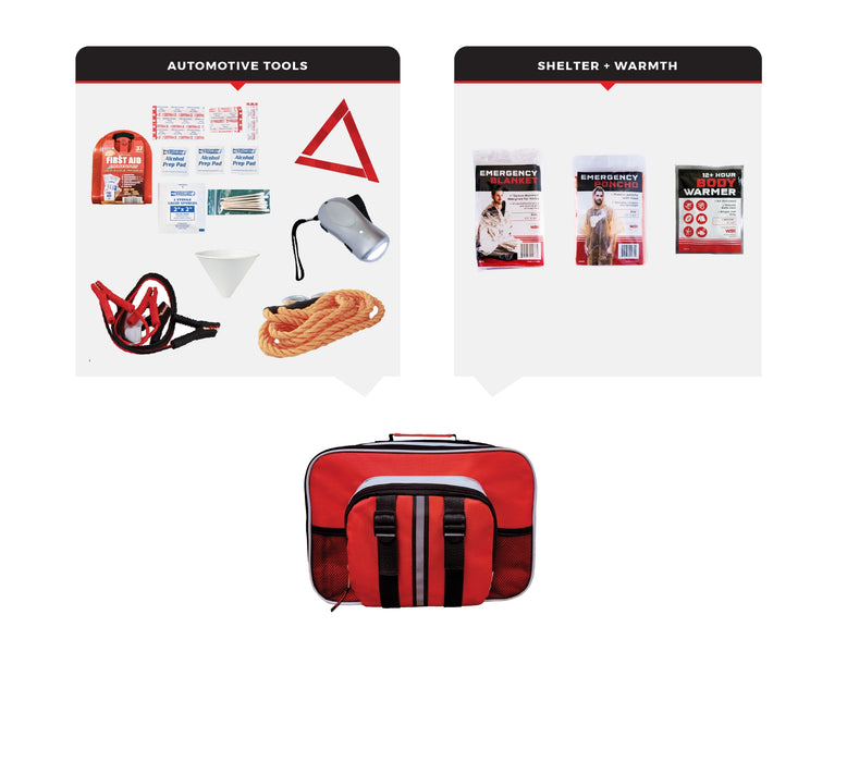 Vehicle Emergency Response Hub: Heavy-Duty Roadside Recovery Kit with Jumper Cables, Tow Rope & Battery-Free SOS Signaling Tools