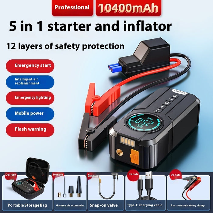 Multifunction Car Emergency Jump Starter & Inflator – Portable 12V Vehicle Power Supply for Roadside Safety & Preparedness