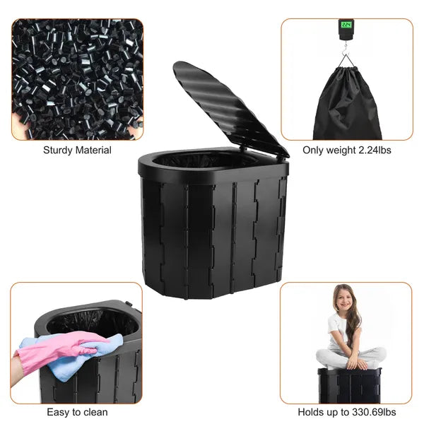 Portable Foldable Toilet with Lid & Carry Bag – Emergency Commode for Camping, Travel & Preparedness (Includes Garbage Bags)