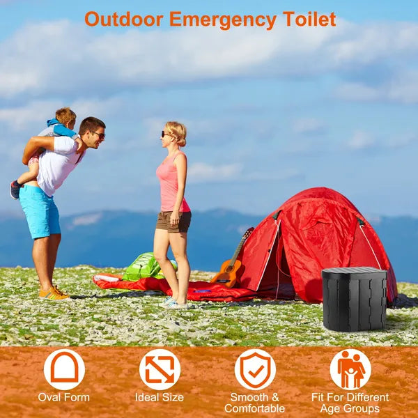 Portable Foldable Toilet with Lid & Carry Bag – Emergency Commode for Camping, Travel & Preparedness (Includes Garbage Bags)