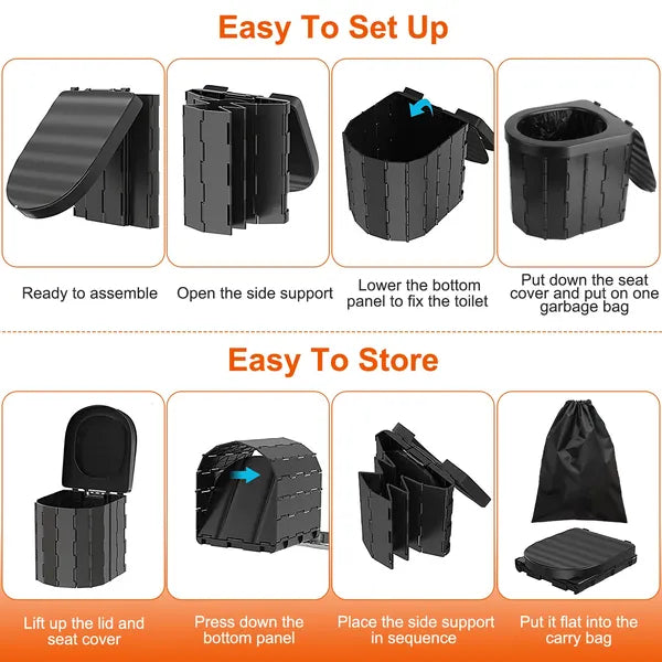 Portable Foldable Toilet with Lid & Carry Bag – Emergency Commode for Camping, Travel & Preparedness (Includes Garbage Bags)